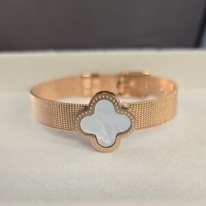 Elegant Rose Gold and White Clover Bracelet 6-7.5"